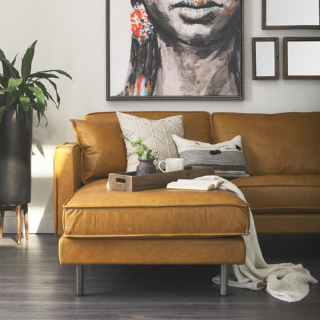 Mercana D'Arcy 111"L x 70"D x 33"H Tan Leather Left Chaise Sectional