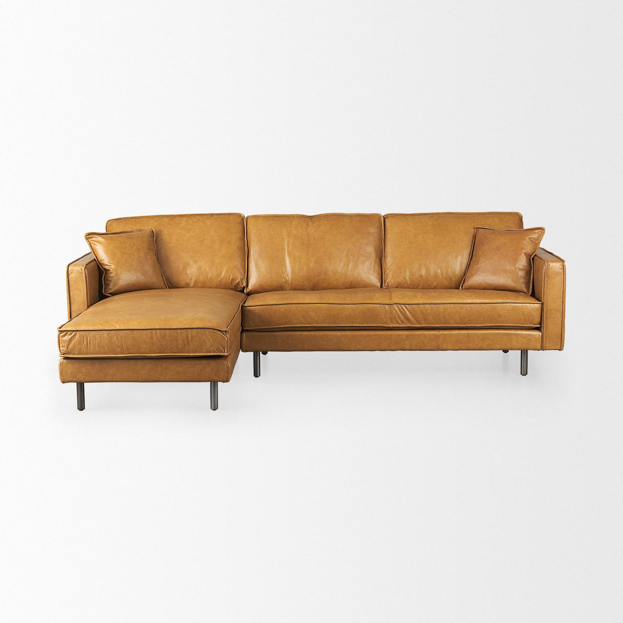 Mercana D'Arcy 111"L x 70"D x 33"H Tan Leather Left Chaise Sectional