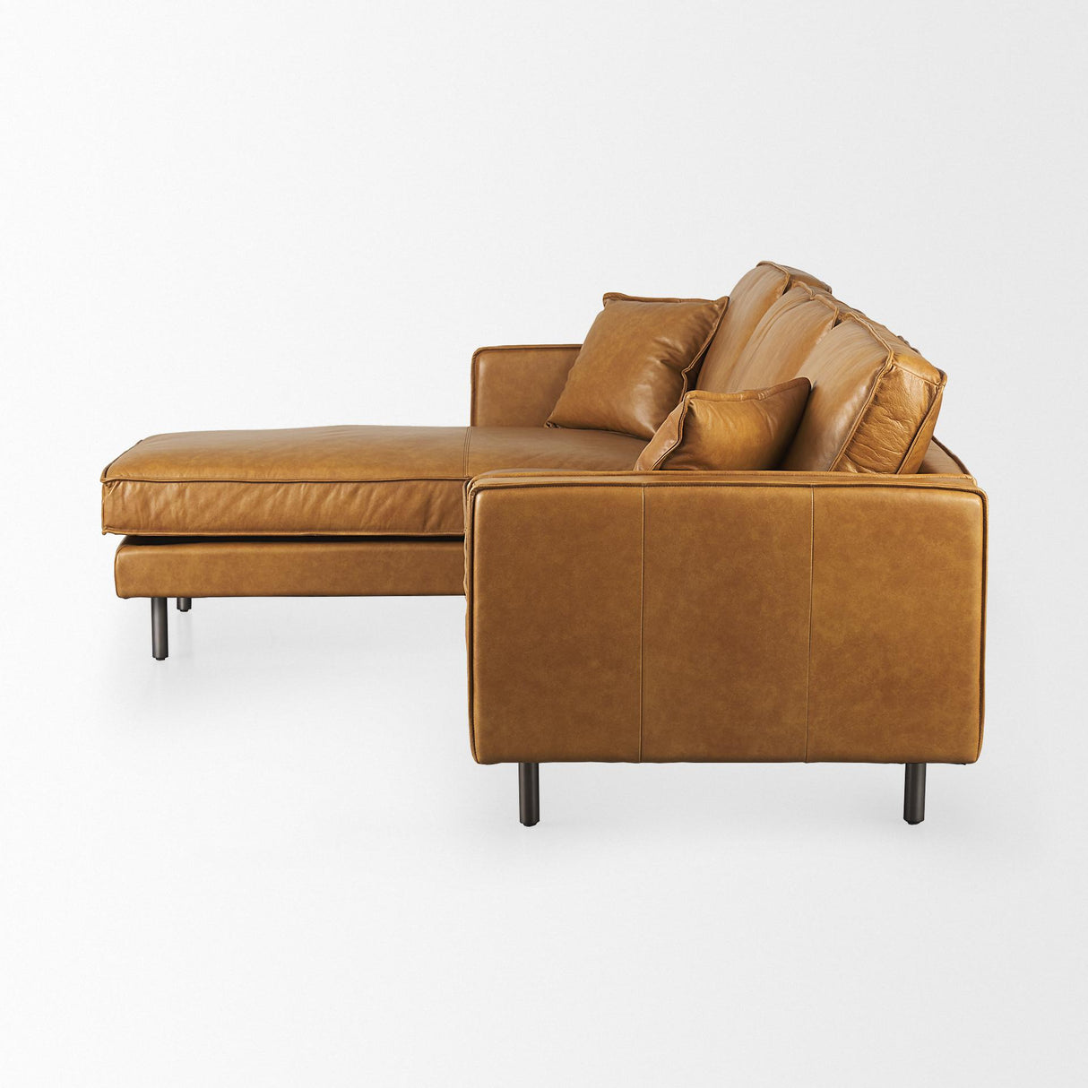 Mercana D'Arcy 111"L x 70"D x 33"H Tan Leather Left Chaise Sectional