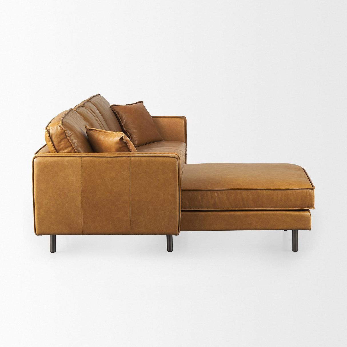 Mercana D'Arcy 111"L x 70"D x 33"H Tan Leather Left Chaise Sectional