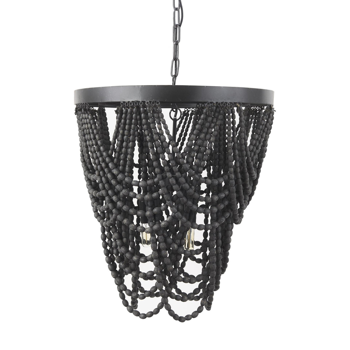 Mercana Pendra 19.7L x 19.7W x 89.0H Black Metal Wooden Bead Three Bulb Chandelier