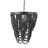 Mercana Pendra 19.7L x 19.7W x 89.0H Black Metal Wooden Bead Three Bulb Chandelier
