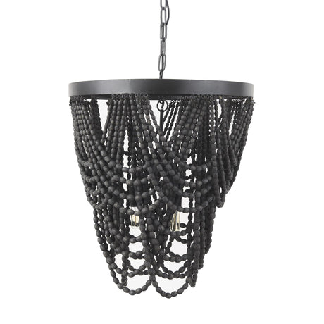 Mercana Pendra 19.7L x 19.7W x 89.0H Black Metal Wooden Bead Three Bulb Chandelier