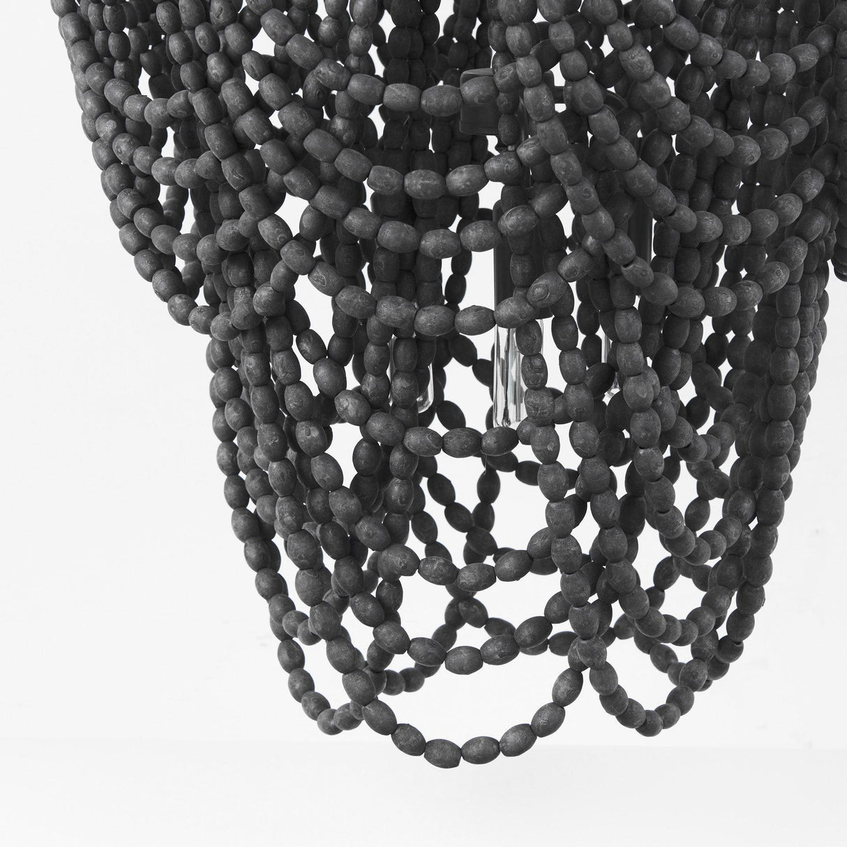 Mercana Pendra 19.7L x 19.7W x 89.0H Black Metal Wooden Bead Three Bulb Chandelier