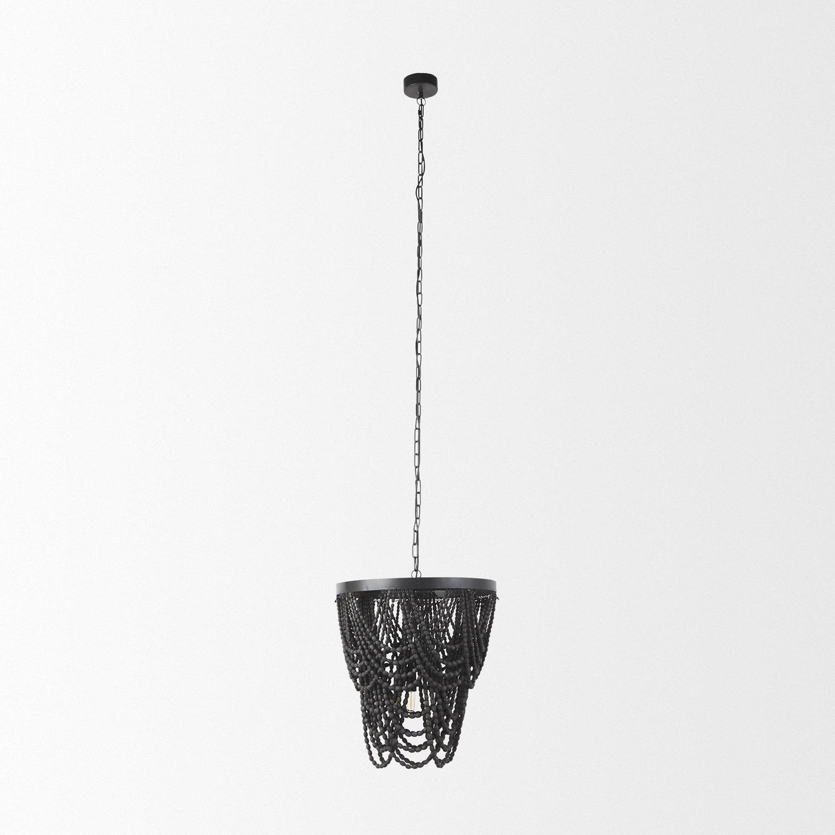 Mercana Pendra 19.7L x 19.7W x 89.0H Black Metal Wooden Bead Three Bulb Chandelier