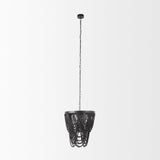 Mercana Pendra 19.7L x 19.7W x 89.0H Black Metal Wooden Bead Three Bulb Chandelier