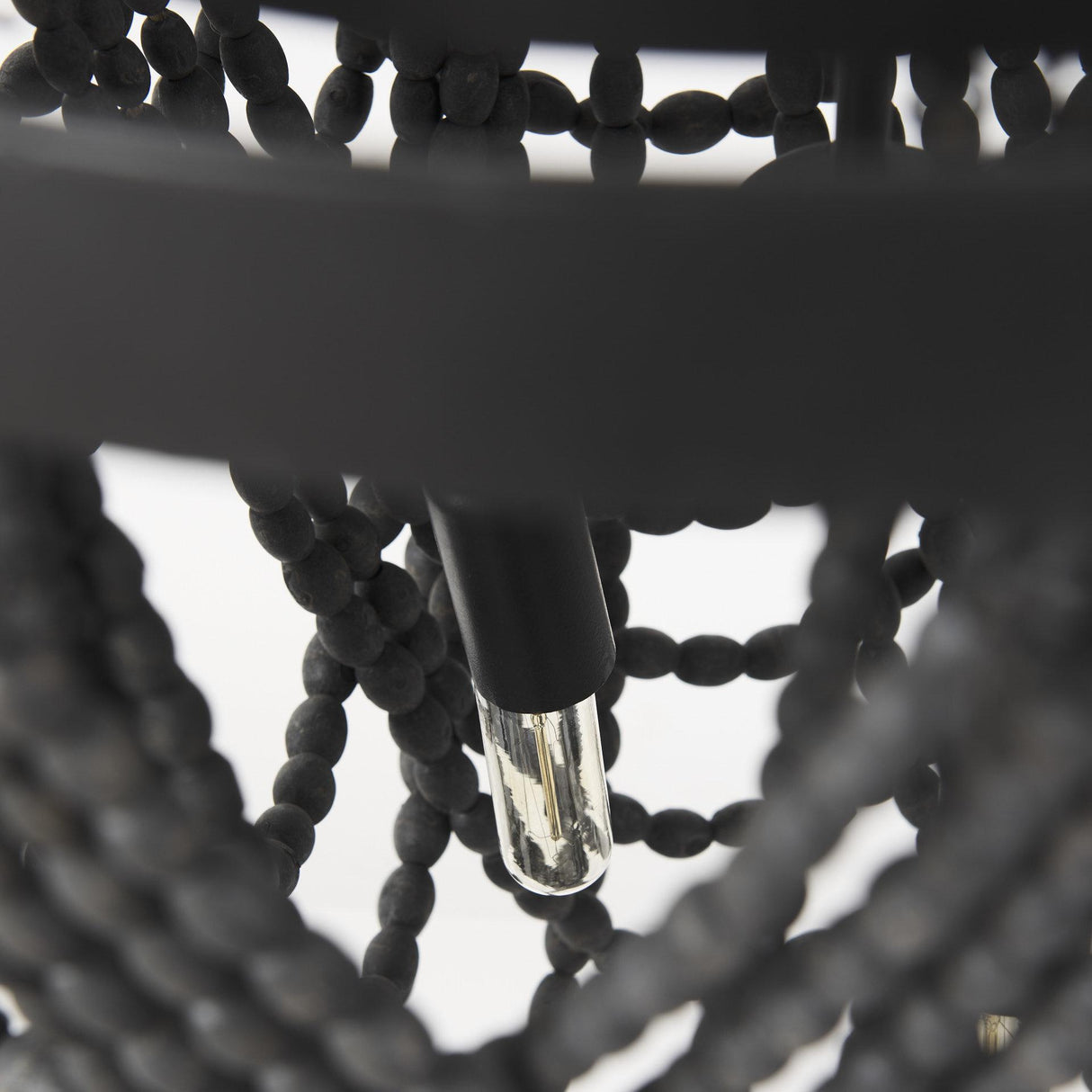 Mercana Pendra 19.7L x 19.7W x 89.0H Black Metal Wooden Bead Three Bulb Chandelier