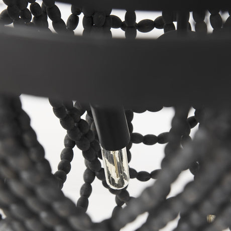 Mercana Pendra 19.7L x 19.7W x 89.0H Black Metal Wooden Bead Three Bulb Chandelier