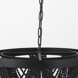 Mercana Pendra 19.7L x 19.7W x 89.0H Black Metal Wooden Bead Three Bulb Chandelier