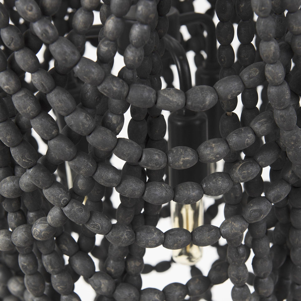 Mercana Pendra 19.7L x 19.7W x 89.0H Black Metal Wooden Bead Three Bulb Chandelier