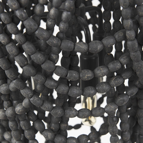 Mercana Pendra 19.7L x 19.7W x 89.0H Black Metal Wooden Bead Three Bulb Chandelier