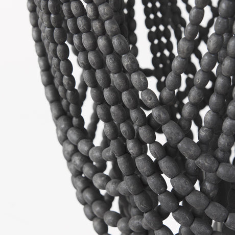 Mercana Pendra 19.7L x 19.7W x 89.0H Black Metal Wooden Bead Three Bulb Chandelier