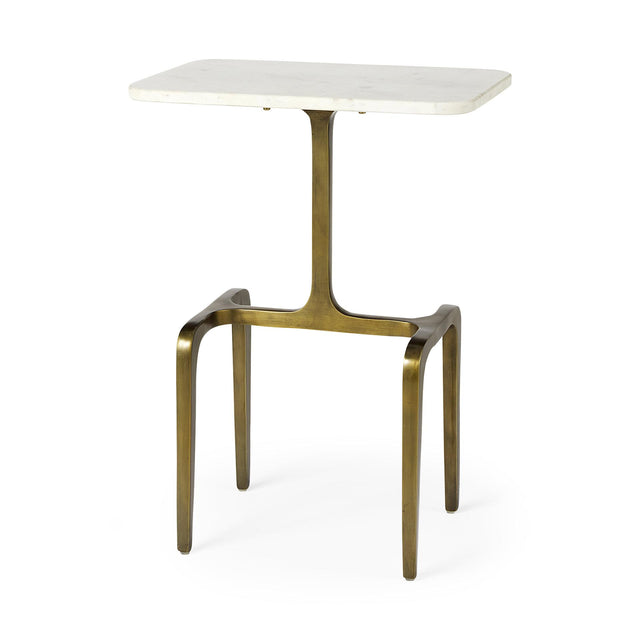 Mercana Preston 17.3L x 11.3W x 22.8H White Marble Top W/Gold Metal Accent Table