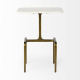 Mercana Preston 17.3L x 11.3W x 22.8H White Marble Top W/Gold Metal Accent Table