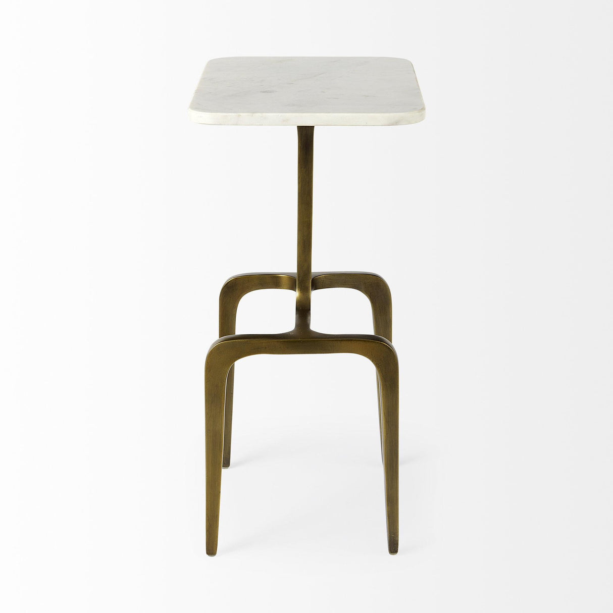 Mercana Preston 17.3L x 11.3W x 22.8H White Marble Top W/Gold Metal Accent Table