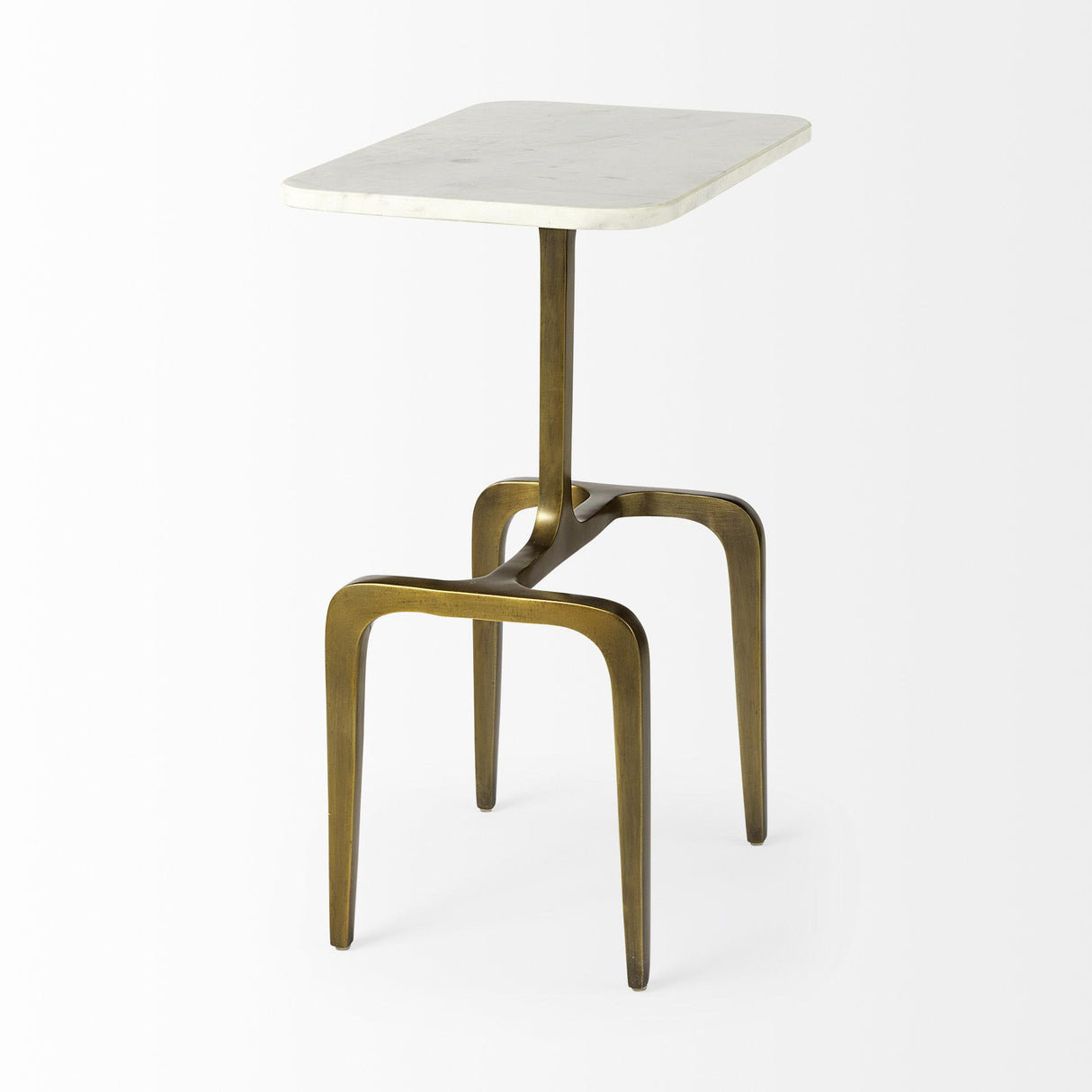 Mercana Preston 17.3L x 11.3W x 22.8H White Marble Top W/Gold Metal Accent Table