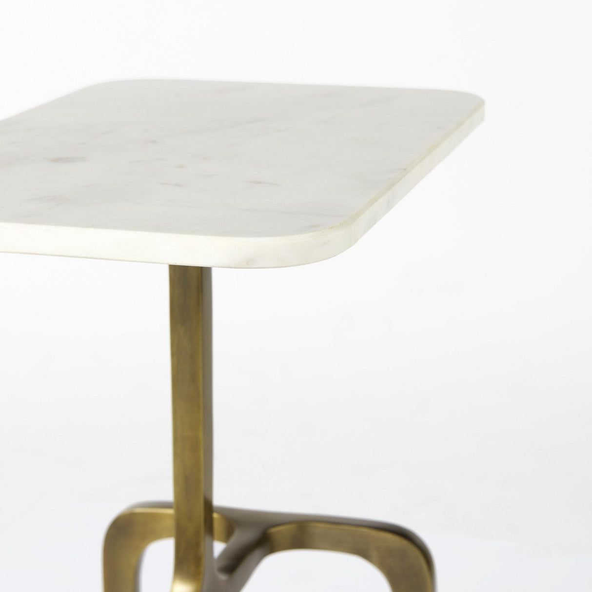 Mercana Preston 17.3L x 11.3W x 22.8H White Marble Top W/Gold Metal Accent Table