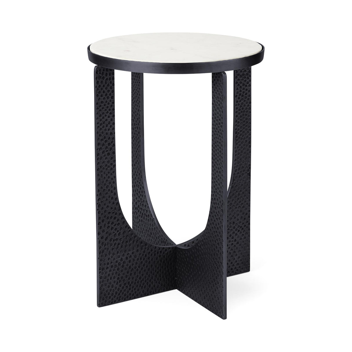 Mercana Preston 23"H White Marble Top w/ Matte Black Metal Accent Table