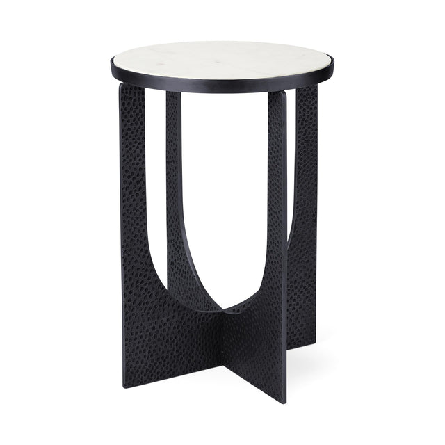 Mercana Preston 23"H White Marble Top w/ Matte Black Metal Accent Table