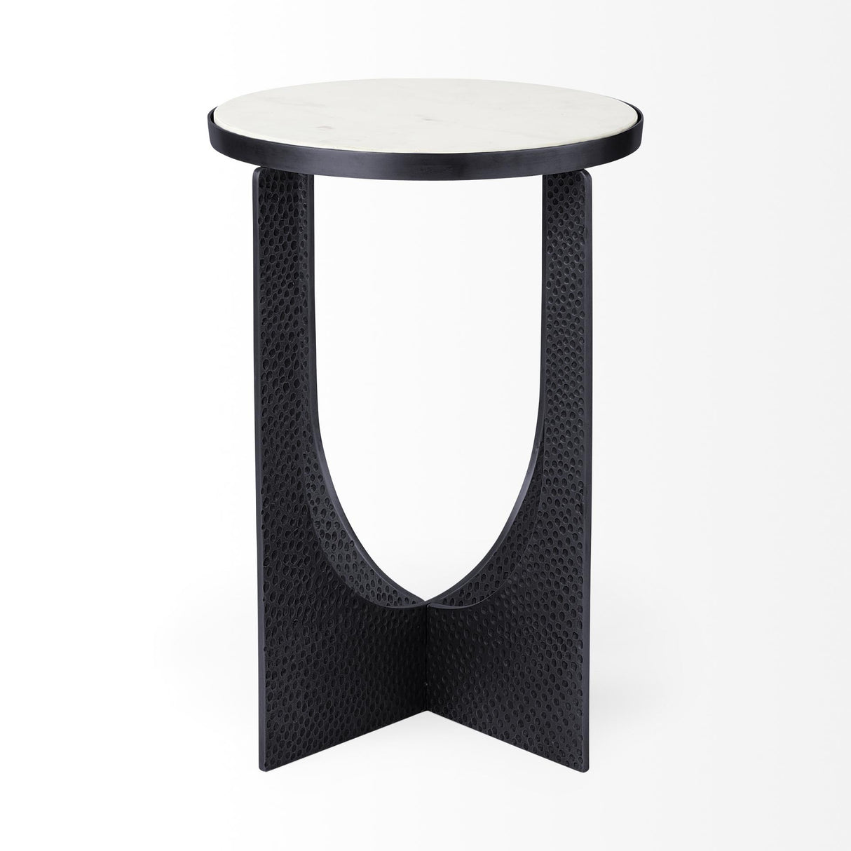 Mercana Preston 23"H White Marble Top w/ Matte Black Metal Accent Table