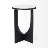 Mercana Preston 23"H White Marble Top w/ Matte Black Metal Accent Table