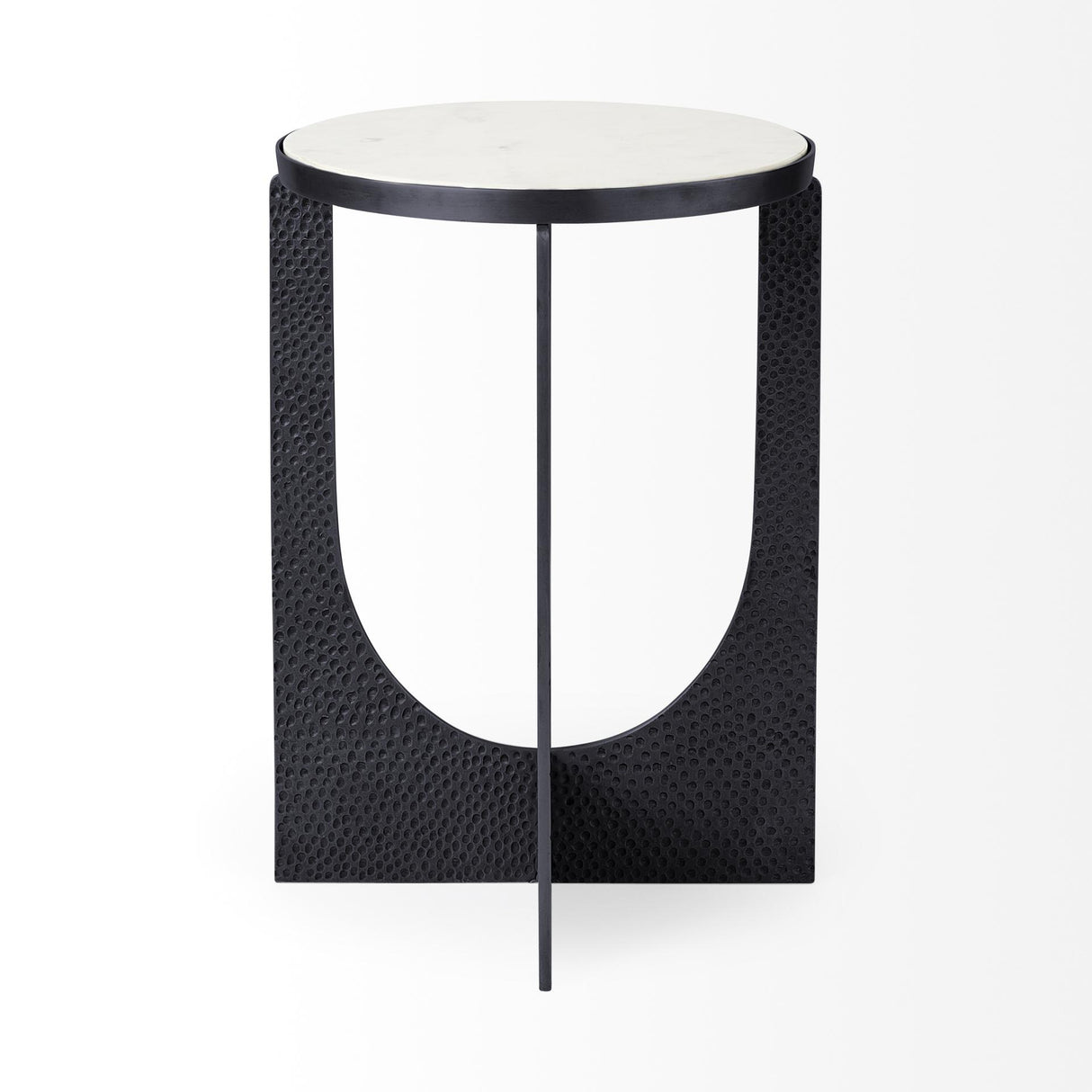 Mercana Preston 23"H White Marble Top w/ Matte Black Metal Accent Table