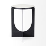 Mercana Preston 23"H White Marble Top w/ Matte Black Metal Accent Table