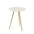 Mercana Vivienne 16.0L x 16.0W x 19.0H White Marble W/Antique Gold Metal Round Small Side Table