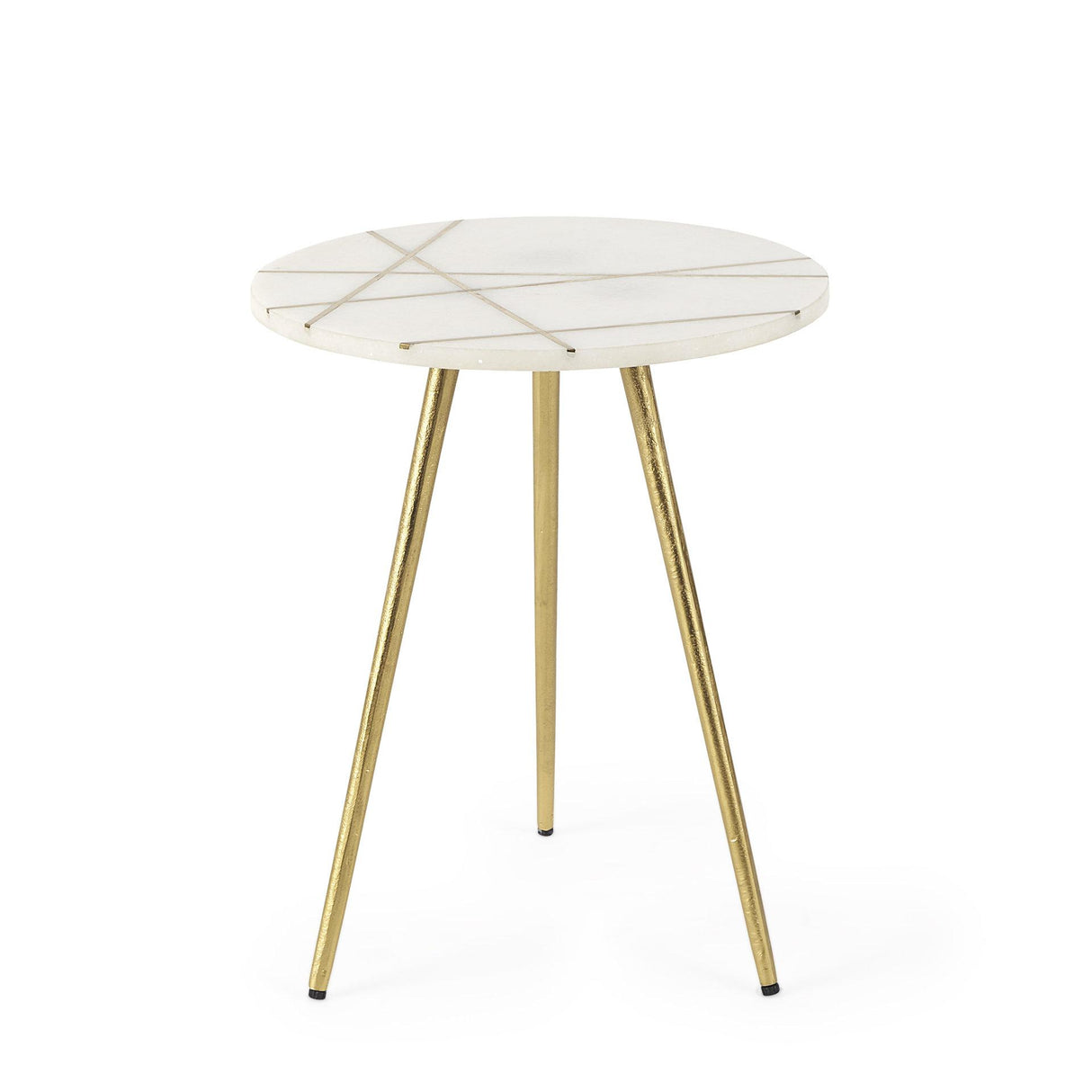 Mercana Vivienne 16.0L x 16.0W x 19.0H White Marble W/Antique Gold Metal Round Small Side Table
