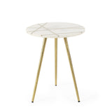 Mercana Vivienne 16.0L x 16.0W x 19.0H White Marble W/Antique Gold Metal Round Small Side Table