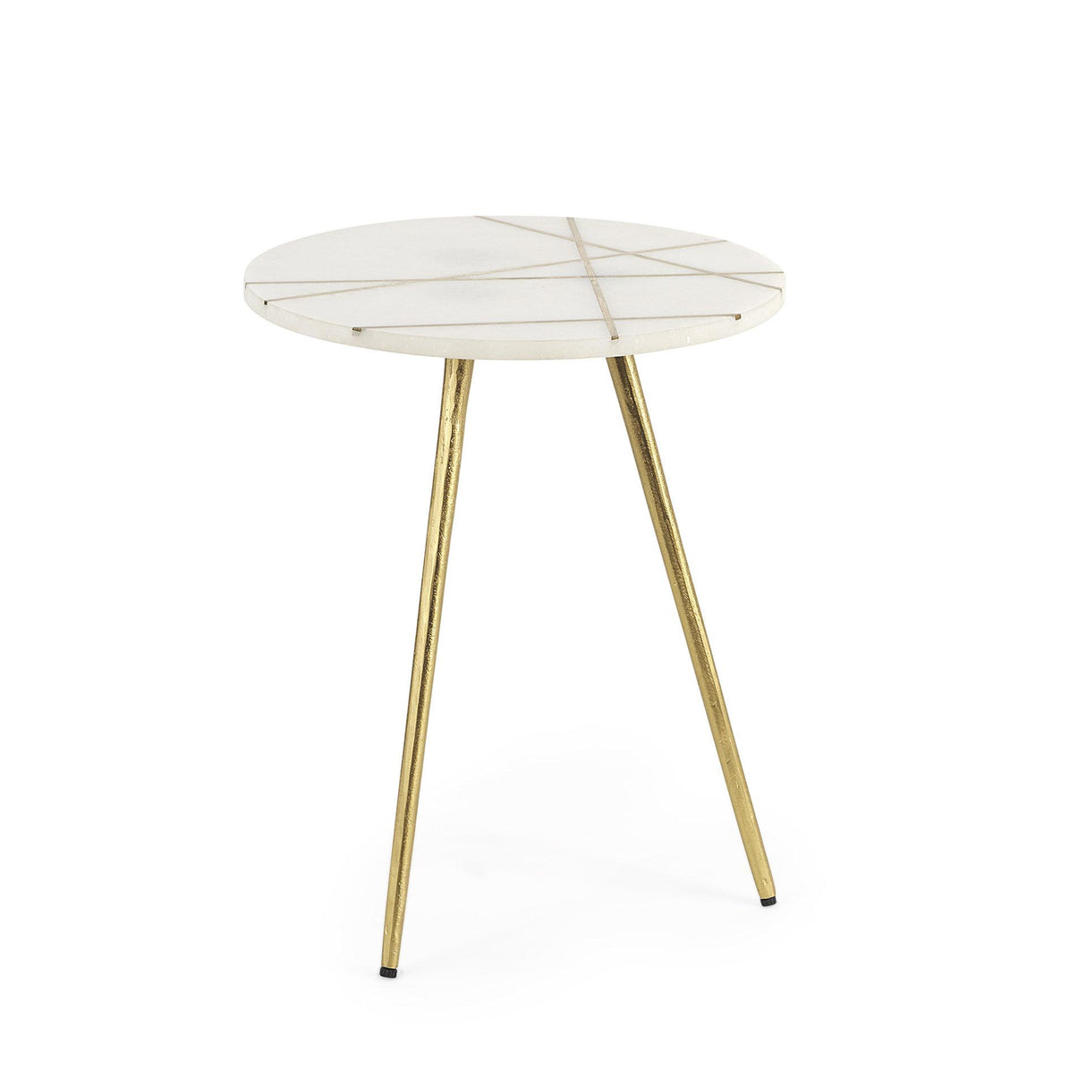 Mercana Vivienne 16.0L x 16.0W x 19.0H White Marble W/Antique Gold Metal Round Small Side Table