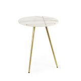 Mercana Vivienne 16.0L x 16.0W x 19.0H White Marble W/Antique Gold Metal Round Small Side Table