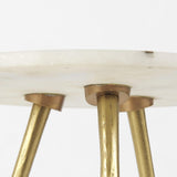 Mercana Vivienne 16.0L x 16.0W x 19.0H White Marble W/Antique Gold Metal Round Small Side Table