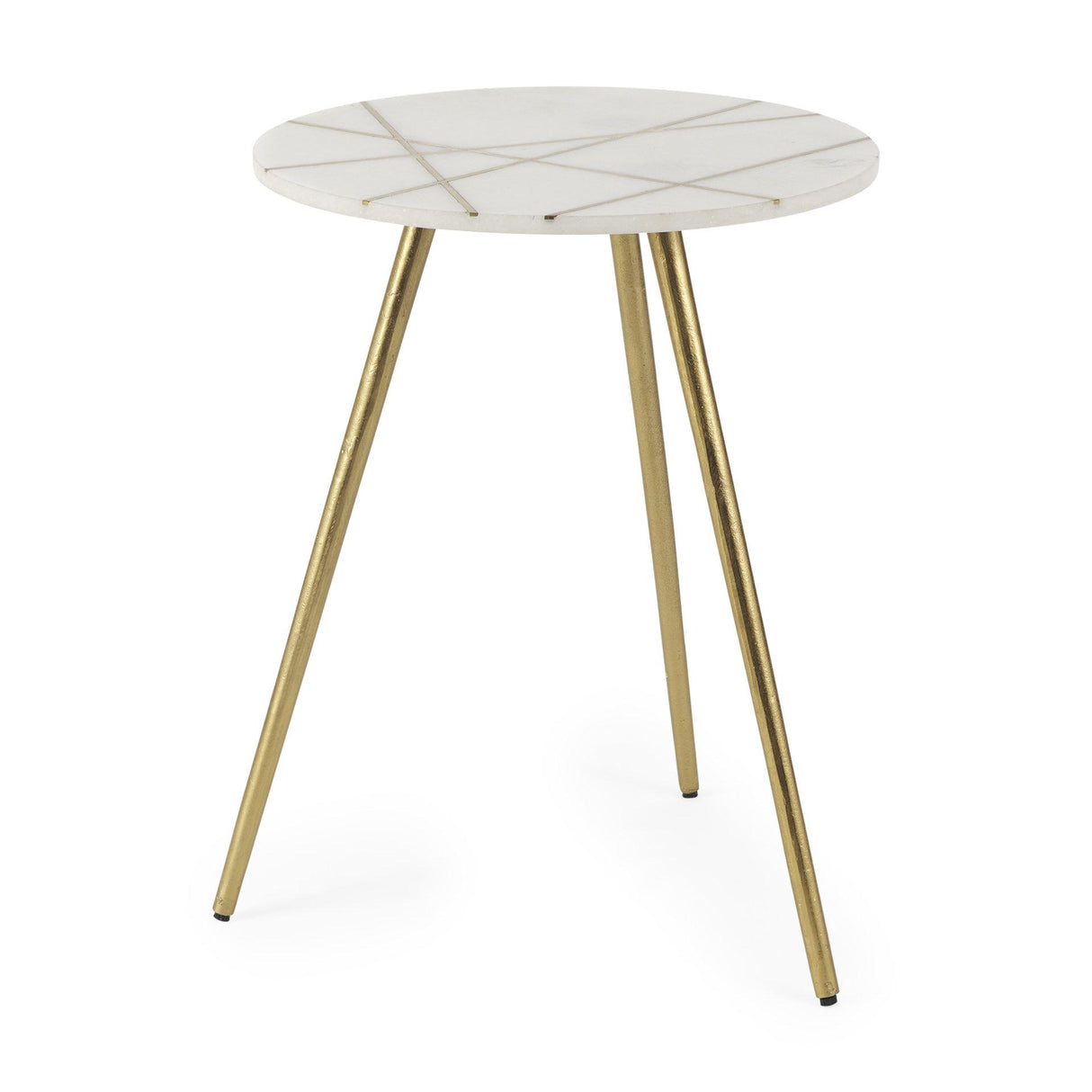 Mercana Vivienne 18.0L x 18.0W x 23.0H White Marble W/Antique Gold Metal Round Large Accent Table