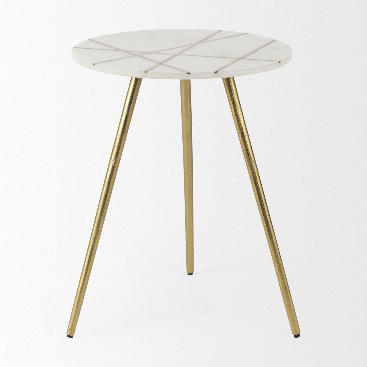 Mercana Vivienne 18.0L x 18.0W x 23.0H White Marble W/Antique Gold Metal Round Large Accent Table