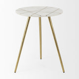 Mercana Vivienne 18.0L x 18.0W x 23.0H White Marble W/Antique Gold Metal Round Large Accent Table
