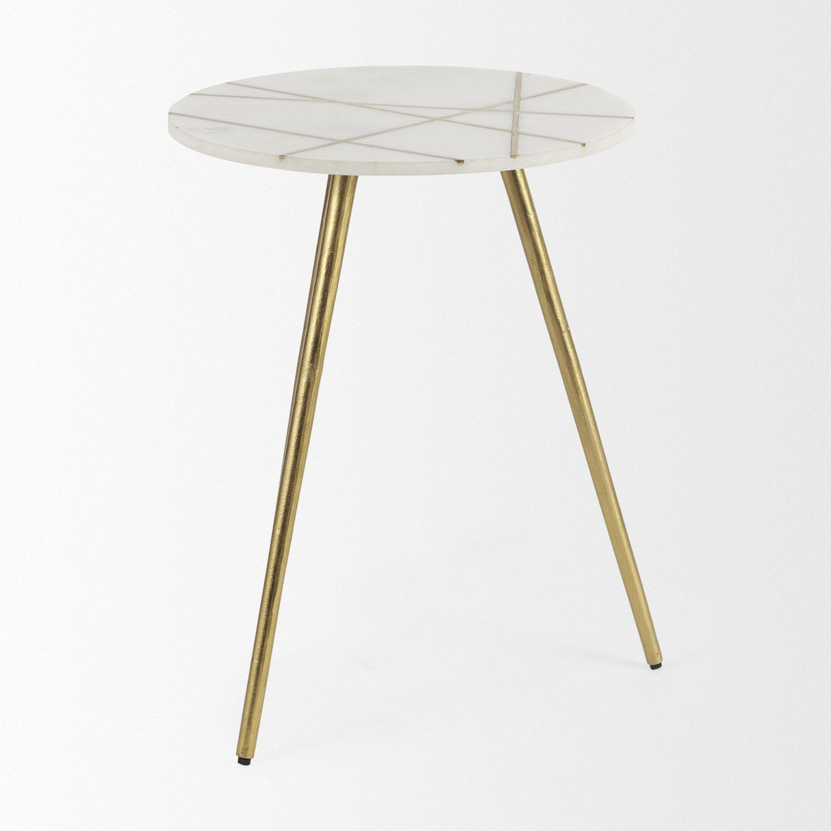 Mercana Vivienne 18.0L x 18.0W x 23.0H White Marble W/Antique Gold Metal Round Large Accent Table