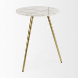 Mercana Vivienne 18.0L x 18.0W x 23.0H White Marble W/Antique Gold Metal Round Large Accent Table