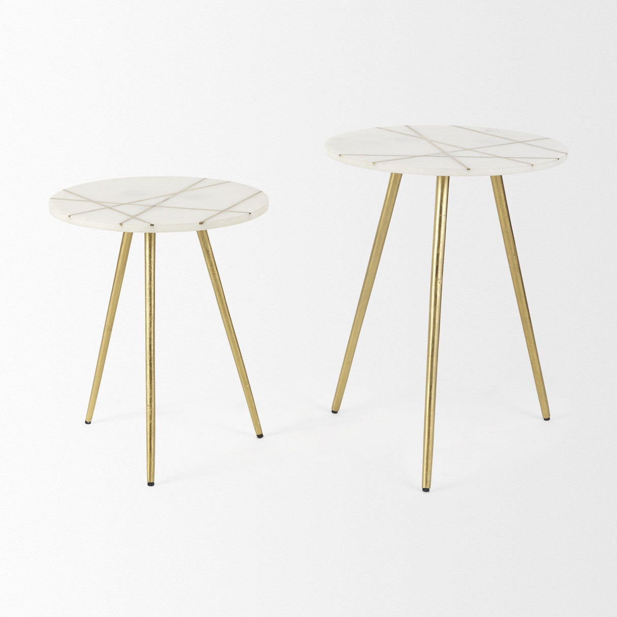 Mercana Vivienne 18.0L x 18.0W x 23.0H White Marble W/Antique Gold Metal Round Large Accent Table