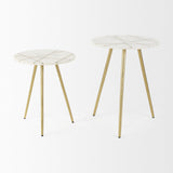 Mercana Vivienne 18.0L x 18.0W x 23.0H White Marble W/Antique Gold Metal Round Large Accent Table