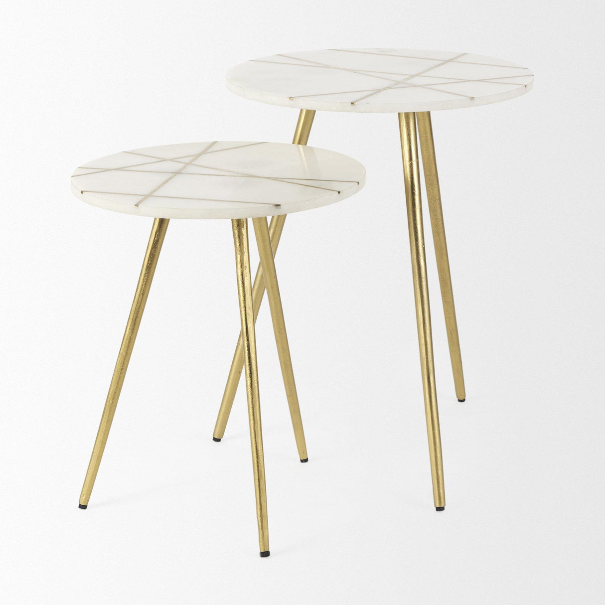 Mercana Vivienne 18.0L x 18.0W x 23.0H White Marble W/Antique Gold Metal Round Large Accent Table