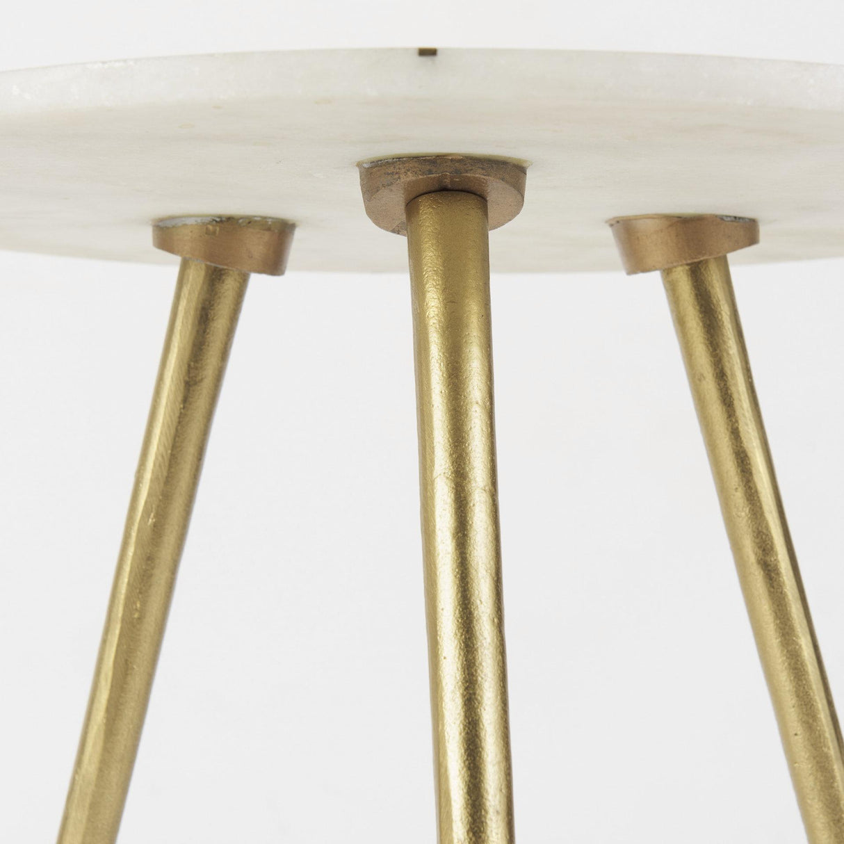 Mercana Vivienne 18.0L x 18.0W x 23.0H White Marble W/Antique Gold Metal Round Large Accent Table