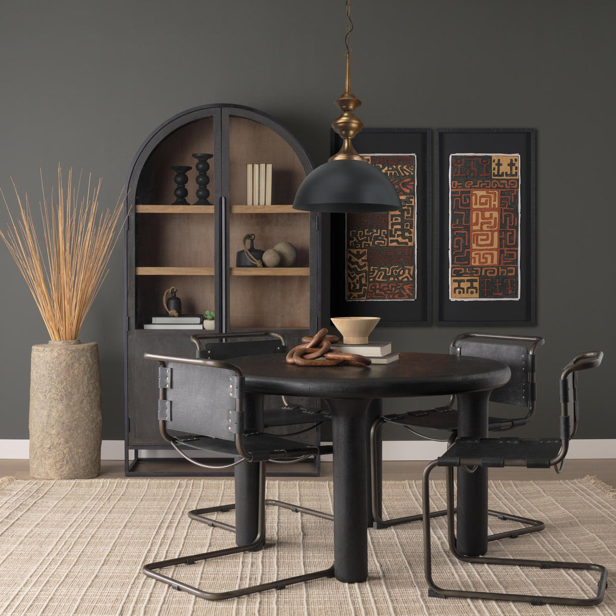 Mercana Willson 17.0L x 17.0W x 29.0H Black Iron W/Antique Brass Dome Pendant Light