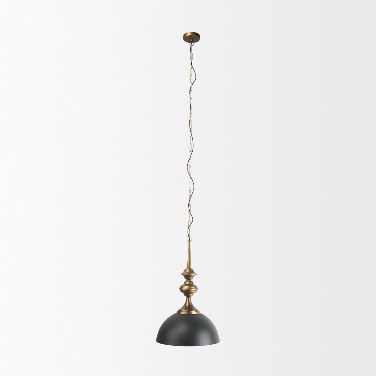 Mercana Willson 17.0L x 17.0W x 29.0H Black Iron W/Antique Brass Dome Pendant Light