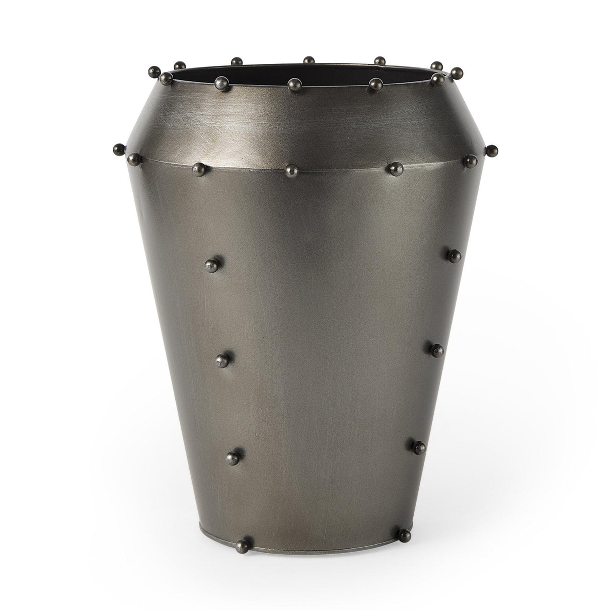 Mercana Elio 12.2H Large Gun Metal Gray Metal W/Studs Vase