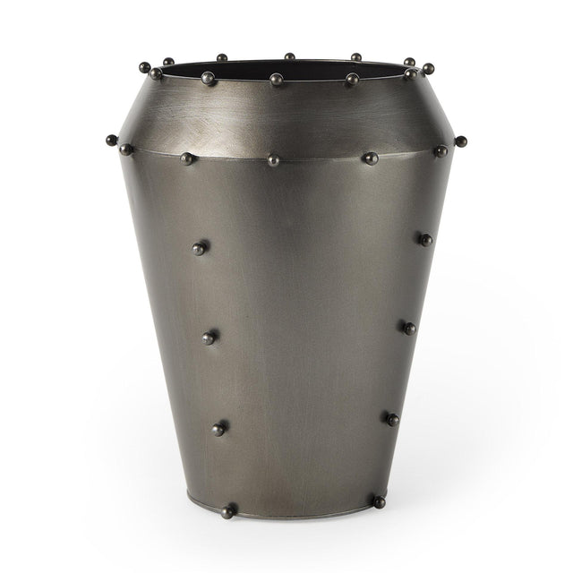 Mercana Elio 12.2H Large Gun Metal Gray Metal W/Studs Vase