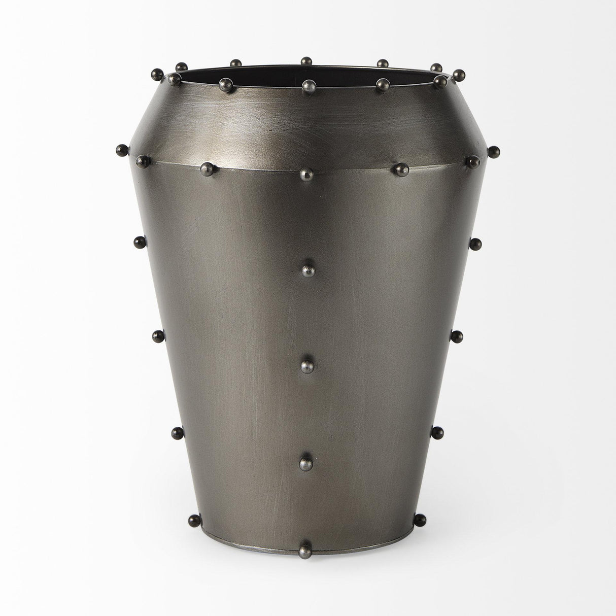 Mercana Elio 12.2H Large Gun Metal Gray Metal W/Studs Vase