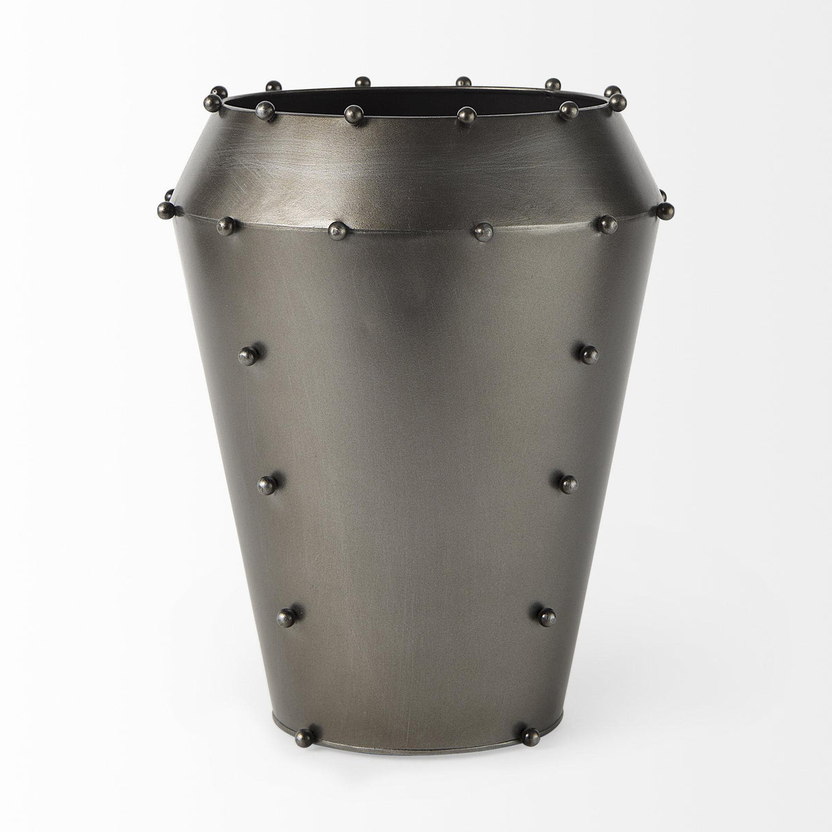 Mercana Elio 12.2H Large Gun Metal Gray Metal W/Studs Vase