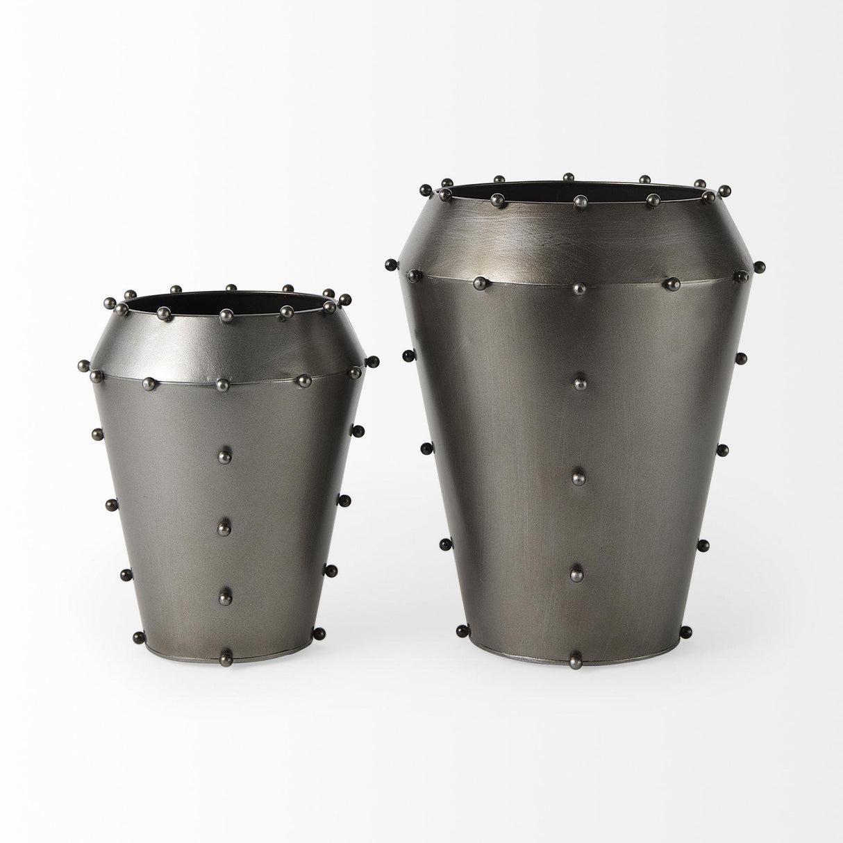 Mercana Elio 12.2H Large Gun Metal Gray Metal W/Studs Vase