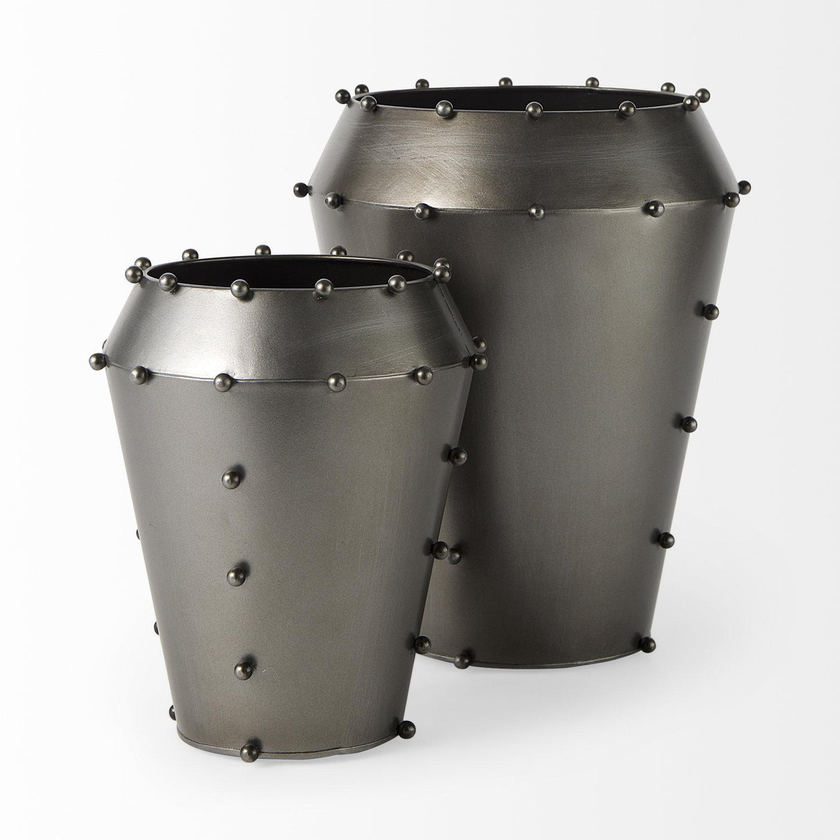 Mercana Elio 12.2H Large Gun Metal Gray Metal W/Studs Vase